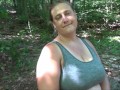 Smoking Showing Off Big Belly in Park with Cumshot on Tongue Frangelica PlanetFunCamp MILF Outdoors