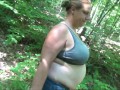 Smoking Showing Off Big Belly in Park with Cumshot on Tongue Frangelica PlanetFunCamp MILF Outdoors