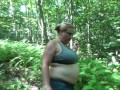 Smoking Showing Off Big Belly in Park with Cumshot on Tongue Frangelica PlanetFunCamp MILF Outdoors