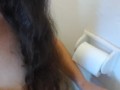 Crazy Pissing PAWG Camgirl Slut Pees Sitting Bathroom Toilet, Uses TP, Then LICKS Toilet Paper Once