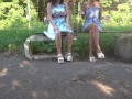 Drinking with my stepsister without panties in park