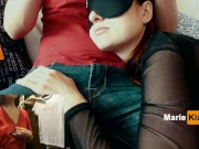 Watch porn, fucking in the mouth and cum in the throat of a  girlfriend, deep blowjob close up