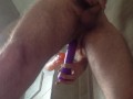 Cumshot with dick still limp, after hard anal dildo play (double anal, DAP)
