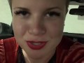 Dominatrix girlfriend wants a quickie in the car. POV, Role-Play, Exhibitionist, Car Sex