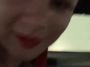 Dominatrix girlfriend wants a quickie in the car. POV, Role-Play, Exhibitionist, Car Sex