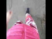 Wetting gym pants outdoor desperation