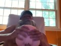 Old man Merlin discovers that fucking a fleshlight fake pussy is awesome and cums in it while moans