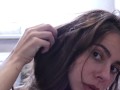 Hairjob Pretty brunette with long hair Cumshot on hair