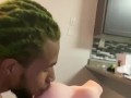 Amateur American Guy Stroking Big Dick & Licking & Eating Pussy