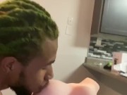 Amateur American Guy Stroking Big Dick & Licking & Eating Pussy