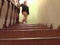 Chubby legs in white socks walk up the stairs  Amateur foot fetish