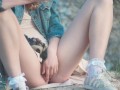 Teen caught touching her pussy in public! NO PANTIES UPSKIRT 4K