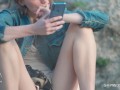 Teen caught touching her pussy in public! NO PANTIES UPSKIRT 4K