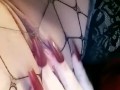 Wet goth pussy in fishnets 