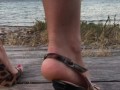 Cumshot inside Fetish High Heels Shoes and She Wears Them in Public at the Beach