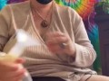 Milkymama pumps milk filled tits while rubbing hairy pussy
