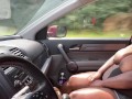 Flashing big tits in Saturday morning traffic 