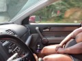 Flashing big tits in Saturday morning traffic 