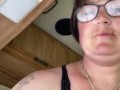 Milkymama in a bathing suit pumps milk filled tits while camping 