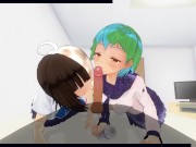 3D HENTAI POV Earth-chan and Moon-chan give you a blowjob