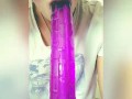 Teen virgin rides 12 inch dildo till she cums