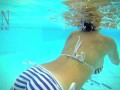 Underwater Mermaid. Amazing underwater show. Bikini underwater