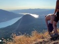 mountain summit strap on pegging breathtaking view