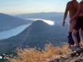 mountain summit strap on pegging breathtaking view