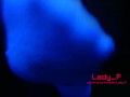 Mistress show beautiful feet in white socks in neon light, foot worship POV