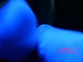 Mistress show beautiful feet in white socks in neon light, foot worship POV