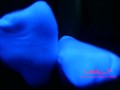 Mistress show beautiful feet in white socks in neon light, foot worship POV