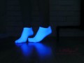 Mistress show beautiful feet in white socks in neon light, foot worship POV