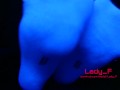 Mistress show beautiful feet in white socks in neon light, foot worship POV