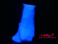 Mistress show beautiful feet in white socks in neon light, foot worship POV