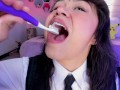 Lila Jordan brushes her saliva teeth