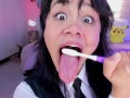 Lila Jordan brushes her saliva teeth