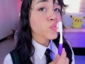 Lila Jordan brushes her saliva teeth