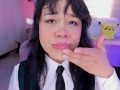 Lila Jordan brushes her saliva teeth