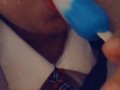 EATING A POPSICLE IN SCHOOL GIRL OUTFIT! WISH IT WAS YOUR DICK
