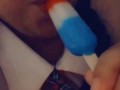 EATING A POPSICLE IN SCHOOL GIRL OUTFIT! WISH IT WAS YOUR DICK