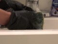 Indian Bhabhi enjoys scrubbing bathroom clean