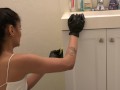 Indian Bhabhi enjoys scrubbing bathroom clean