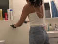 Indian Bhabhi enjoys scrubbing bathroom clean