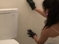 Indian Bhabhi enjoys scrubbing bathroom clean