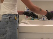 Indian Bhabhi enjoys scrubbing bathroom clean