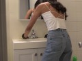 [Voyeur Cam] Germaphobe GF scrubs my bathroom during Covid 19