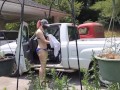 Dressing in the driveway