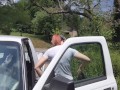 Dressing in the driveway