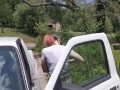 Dressing in the driveway