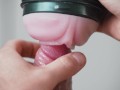 Extreme close up of cock in slow motion with Fleshlight and finished by cumshot